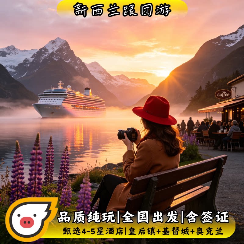 含机票@库克山+皇后镇+霍比特村+皇家牧场新西兰南北岛跟团旅游