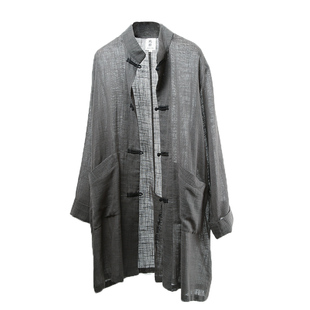 中国风男装中长款复古风立领盘扣唐装男潮牌夏季青年超薄麻纱外套