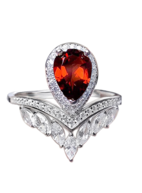 水滴天然纯银石榴石戒指