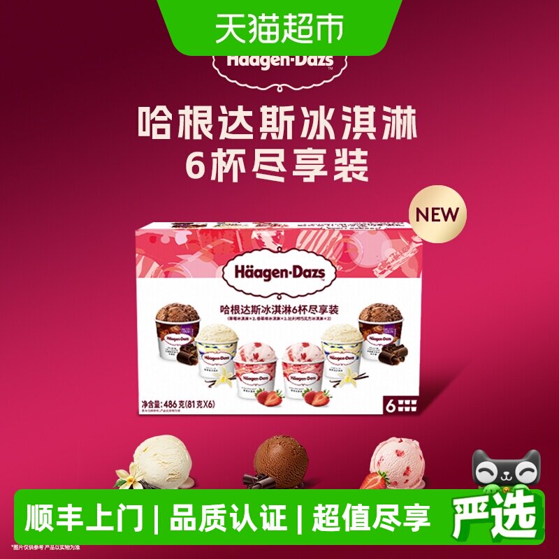 顺丰上门哈根达斯冰激凌香草草莓巧克力81g*6杯礼盒