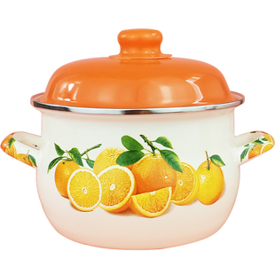 珐琅橙子大肚锅20cm24cm加厚搪瓷汤锅2L3L5L炖锅平底煎药锅煮面锅