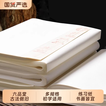 六品堂宣纸书法专用纸作品纸国画初学者书法专用半生半熟毛边纸练字半生熟生宣熟宣加厚手写四尺毛笔字练习纸