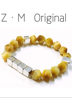 Z M Original臻美原创设计天然黄金虎眼石水晶手串925银手链礼物