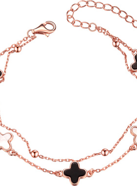 18k玫瑰金四叶草手链女纯银轻奢