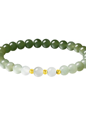 佐卡伊足金和田玉手串小金珠手链