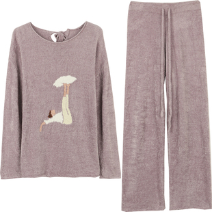 朵朵可可秋冬亲肤珊瑚绒半边绒长袖女睡衣家居服套装