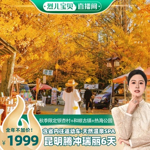 昆明腾冲芒市6天5晚温泉银杏村双动车云南旅游 烈儿宝贝直播间