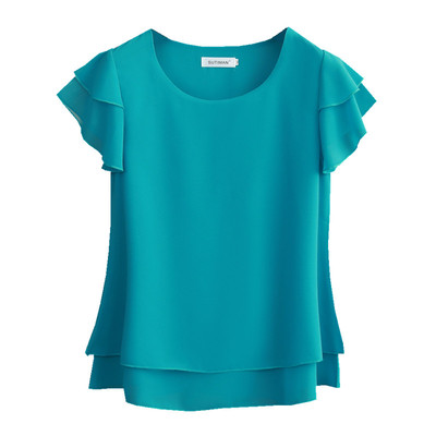 欧洲站大码夏季新款遮肚子雪纺衫