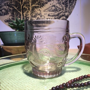 特价民国老玻璃杯琉璃杯花鸟杯老物件古董新中式装饰摆件共4款