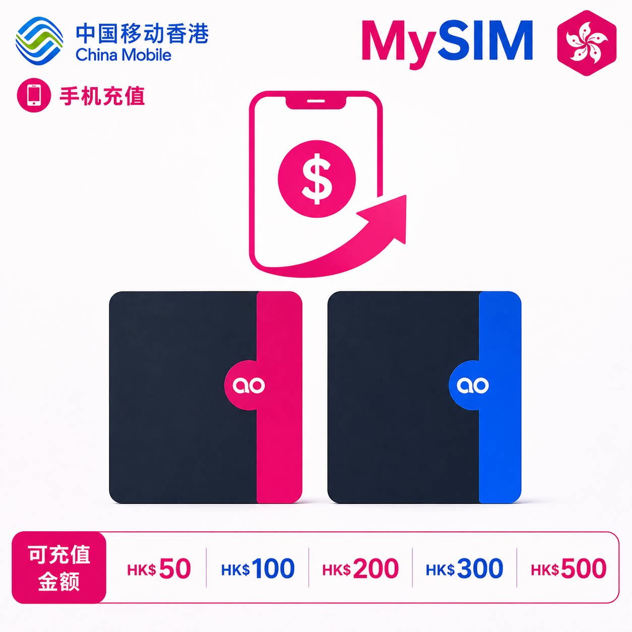 香港MySIM手机充值 中国移动香港储值卡电话号码 直充