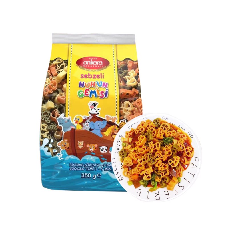 土耳其进口安卡拉三色蔬菜动物形意面意粉通心粉面条速食西餐