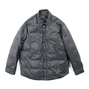 收留原创男士冬季深灰色翻领轻薄衬衫羽绒服男短款白鸭绒轻便外套