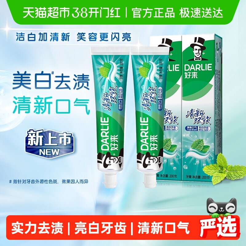DARLIE好来(原黑人)牙膏清新双效200g*2支套装大容量清新口气