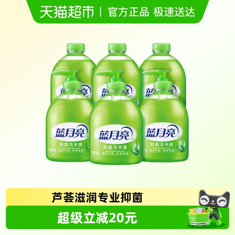 蓝月亮洗手液家用芦荟抑菌滋润瓶装500g*6瓶温和不伤手正品