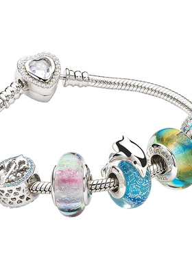 欢乐海洋潘家925银女海豚银手链