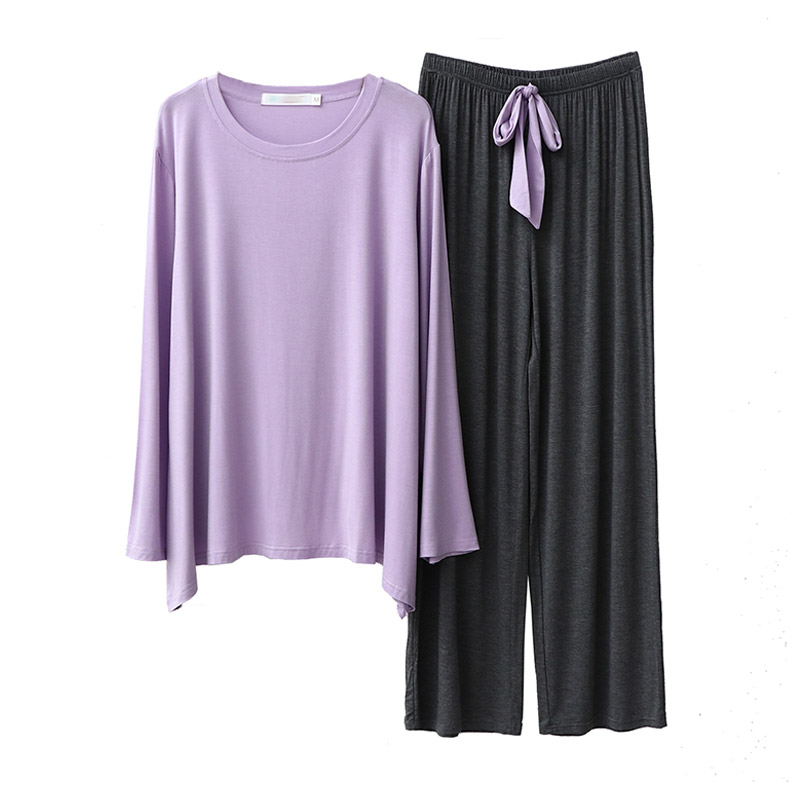 莫代尔睡衣女春秋长袖套装 大码宽松网红款撞色闺蜜家居服两件套