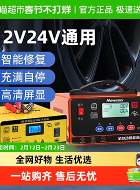 纽曼车载电瓶充电器12V24V智能脉冲修复摩托汽车电池充电机大功率
