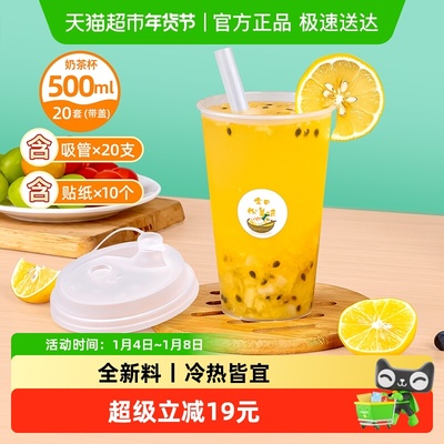 特美居一次性500ml带盖饮料杯