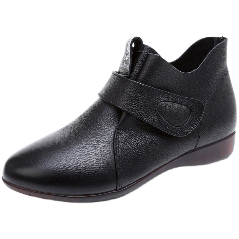 2025新款真皮春秋女鞋皮鞋妈妈鞋牛筋软底单靴平跟平底短靴大码41