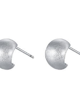 梦金园复古小银豆纯银耳钉质感拉丝几何C环首饰秋冬高级感ins