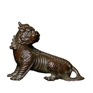 实心黄铜谛听摆件复古小号仿古做旧传世包浆铜器工艺品茶宠手把件