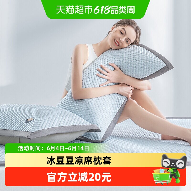 Teenie Weenie小熊冰豆豆凉席枕套单个夏季冰丝枕头套48cmx74cm