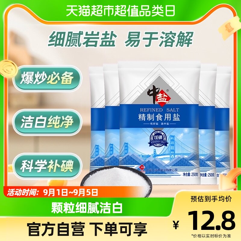 中盐加碘精制食用盐250g*5食盐小包装家用细盐食用井矿盐怎么看?