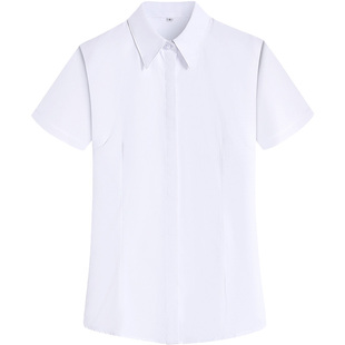 方尖领白衬衫女短袖修身百搭打底工作服正装长袖工装职业白衬衣寸