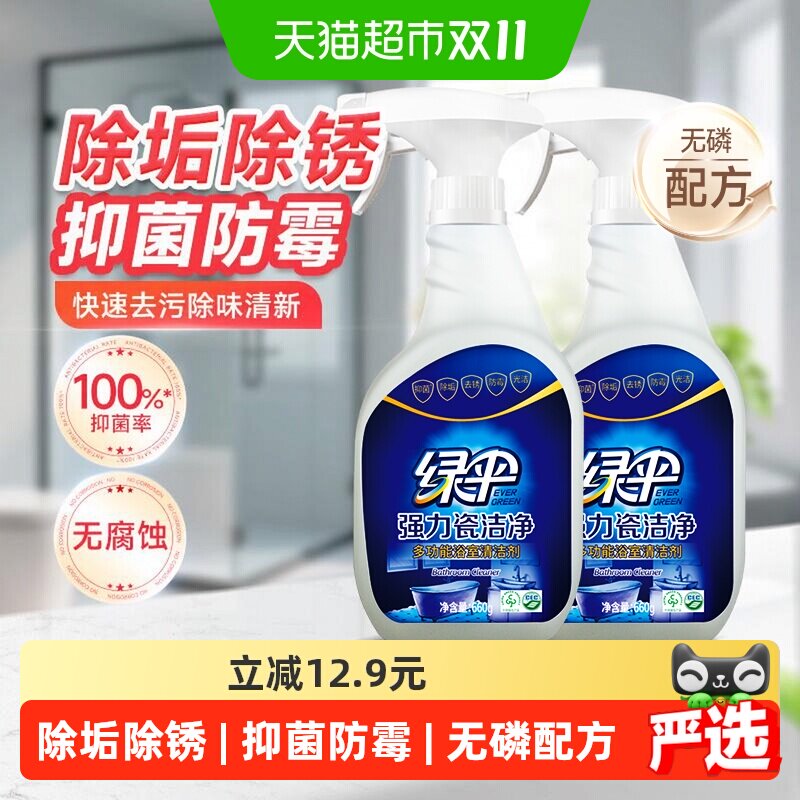 绿伞瓷砖清洁剂卫生间浴室清洗剂660g*2瓶地砖地面玻璃除水垢