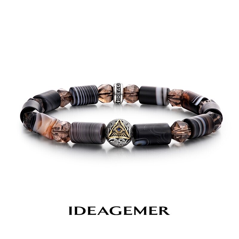 IDEAGEMER 上帝之眼925纯银玛瑙手串男士原创小众天然茶晶手链潮