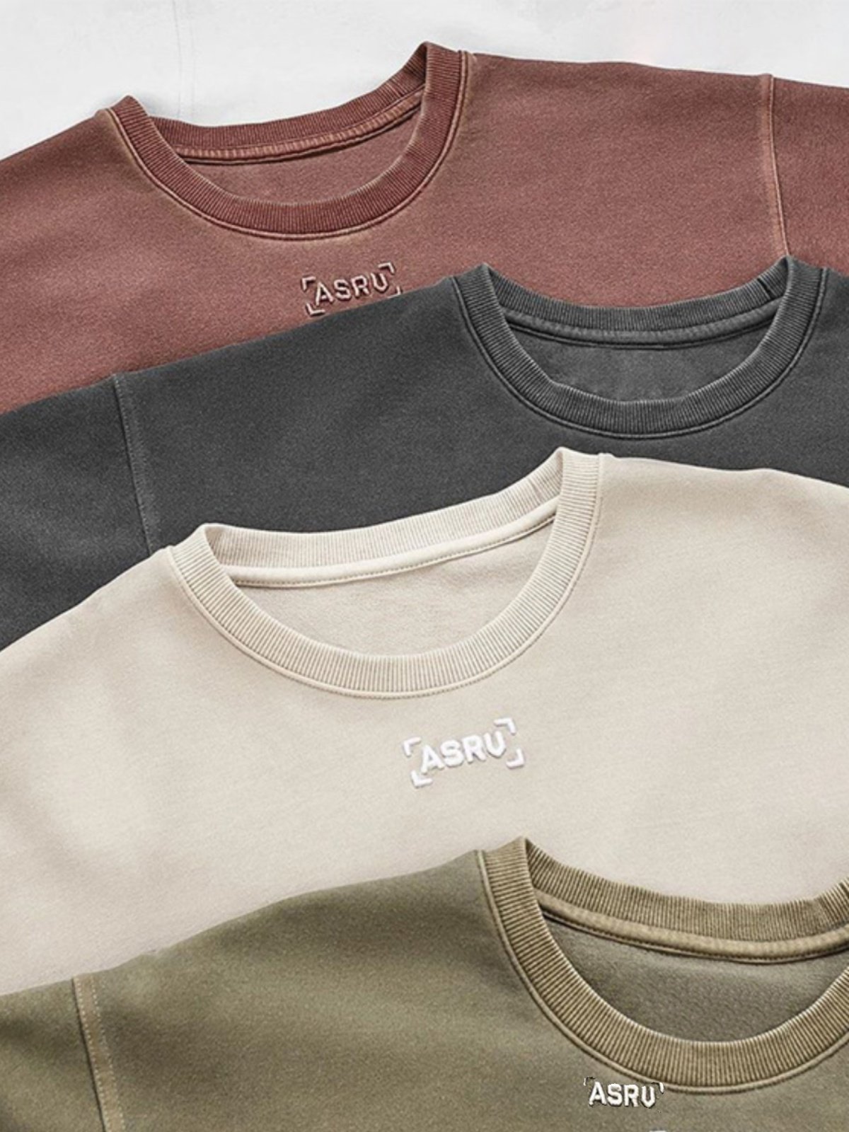 ASRV HEAVY FITNESS SPORTS SOLID COLOR ROUND NECK SHORT-SLEEVED COTTON WASHED EMBROIDERED OFF-THE-SHOULDER T-SHIRT [GB SIZE]