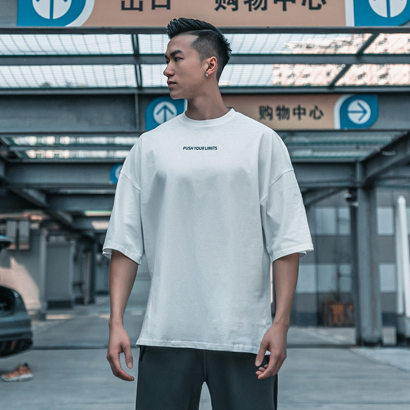 SPORTS SHORT-SLEEVED BODYBUILDING SUMMER COTTON LOOSE HALF-SLEEVED T-SHIRT