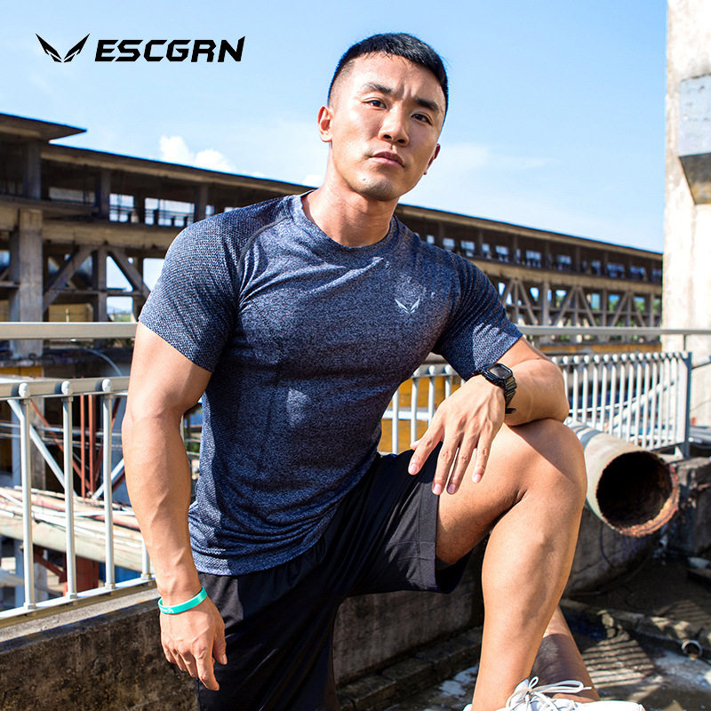 ESCGRN ORIGINAL SUMMER TIGHT SHORT SLEEVE COMPRESSION JACKET TRAINING FITNESS HIGH ELASTICITY