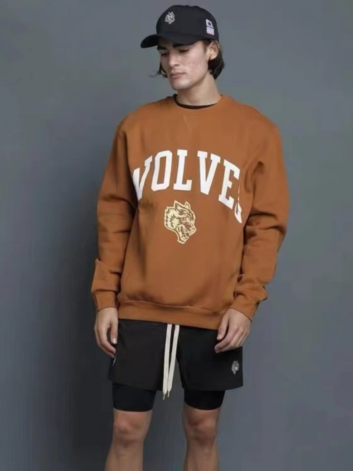 WOLF HEAD SWEATSHIRT BIG WAVE BROTHER AUTUMN AND WINTER FITNESS BODYBUILDING SPORTS ROUND NECK HEAVY LONG-SLEEVED JACKET [EUROPEAN AND AMERICAN SIZE]