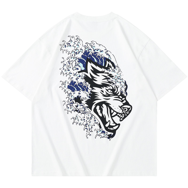 BIG WAVE BROTHER WHITE WOLF HEAD COMBED COTTON SHORT SLEEVE T-SHIRT [EUR SIZE]