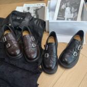 一脚蹬黑色单鞋 英伦风乐福鞋 子 新款 加绒小皮鞋 布洛克鞋 女2026春季