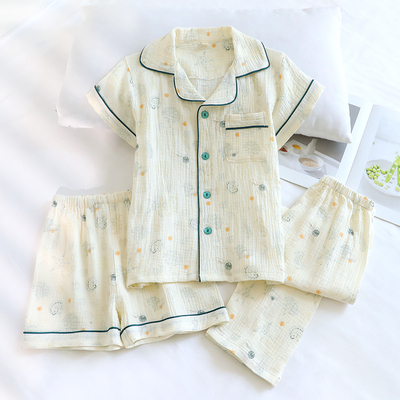 日系儿童夏季薄款纯棉纱布睡衣套