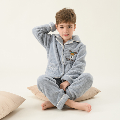 儿童冬季加厚牛奶绒睡衣套特保暖