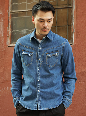 清仓特价维托摩瑞弹力新疆棉10OZ丹宁洗水WESTERN牛仔衬衫外套