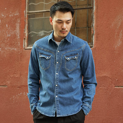 维托摩瑞弹力新疆棉10OZ牛仔衬衫