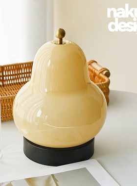 中古法式奶油梨子台灯卧室床头书房客厅充电触摸便携氛围感小夜灯