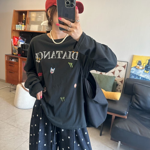 25Ann studio2026韩版时尚休闲百搭宽松卡通字母印花长袖T恤