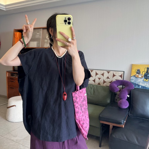 25Ann studio韩版时尚休闲百搭宽松显瘦圆领设计师款短袖衬衫女
