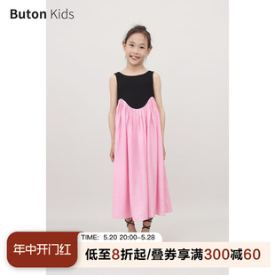 天丝无袖 连衣裙亲子装 Kids女童芭蕾风黑粉拼接背心裙夏新款 Buton