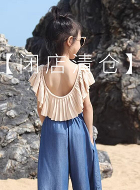 闭店清仓 原创天丝棉大露背女童针织无袖度假装亲子装