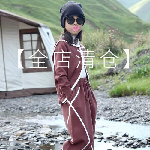 咖色中性款男女童毛衣套装亲子装