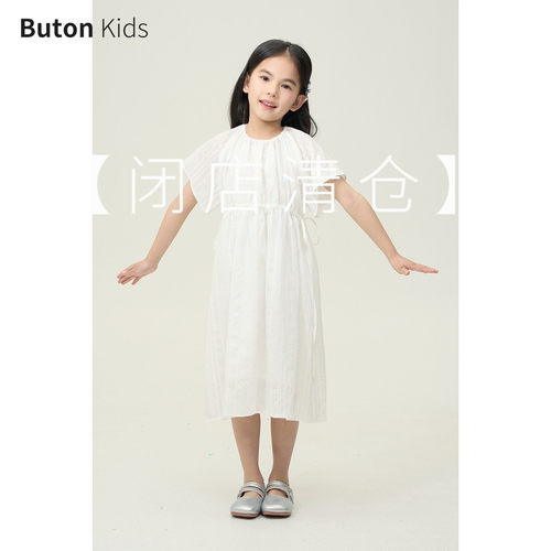 闭店清仓 女童白色连身袖连衣裙春夏新款舒适气质儿童裙子洋气