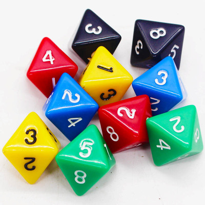 1-8多面骰子 桌游游戏道具coc跑团dnd彩色筛子数字色子八面8面