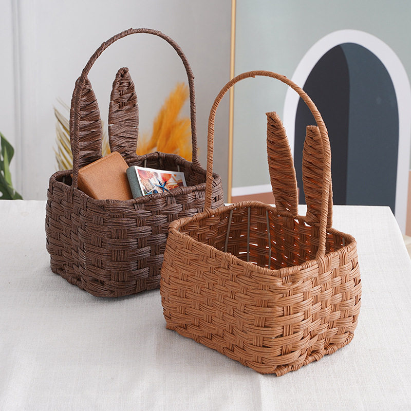 复活节彩蛋篮子装饰仿藤编织收纳筐手提式整理收纳篮水果蔬菜野餐