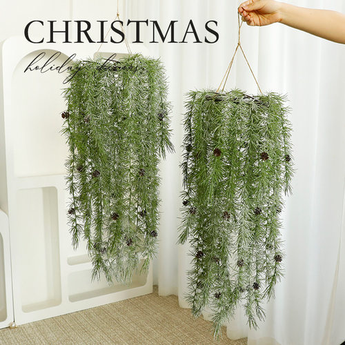 Christmas圣诞装饰仿真绿植悬挂藤条吊篮藤条圣诞装饰品挂件摆件